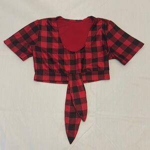 Chic Red and Black Checkered Women's Crop Top